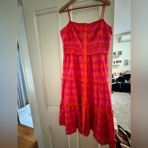 Pink and orange eyelet J Crew midi dress